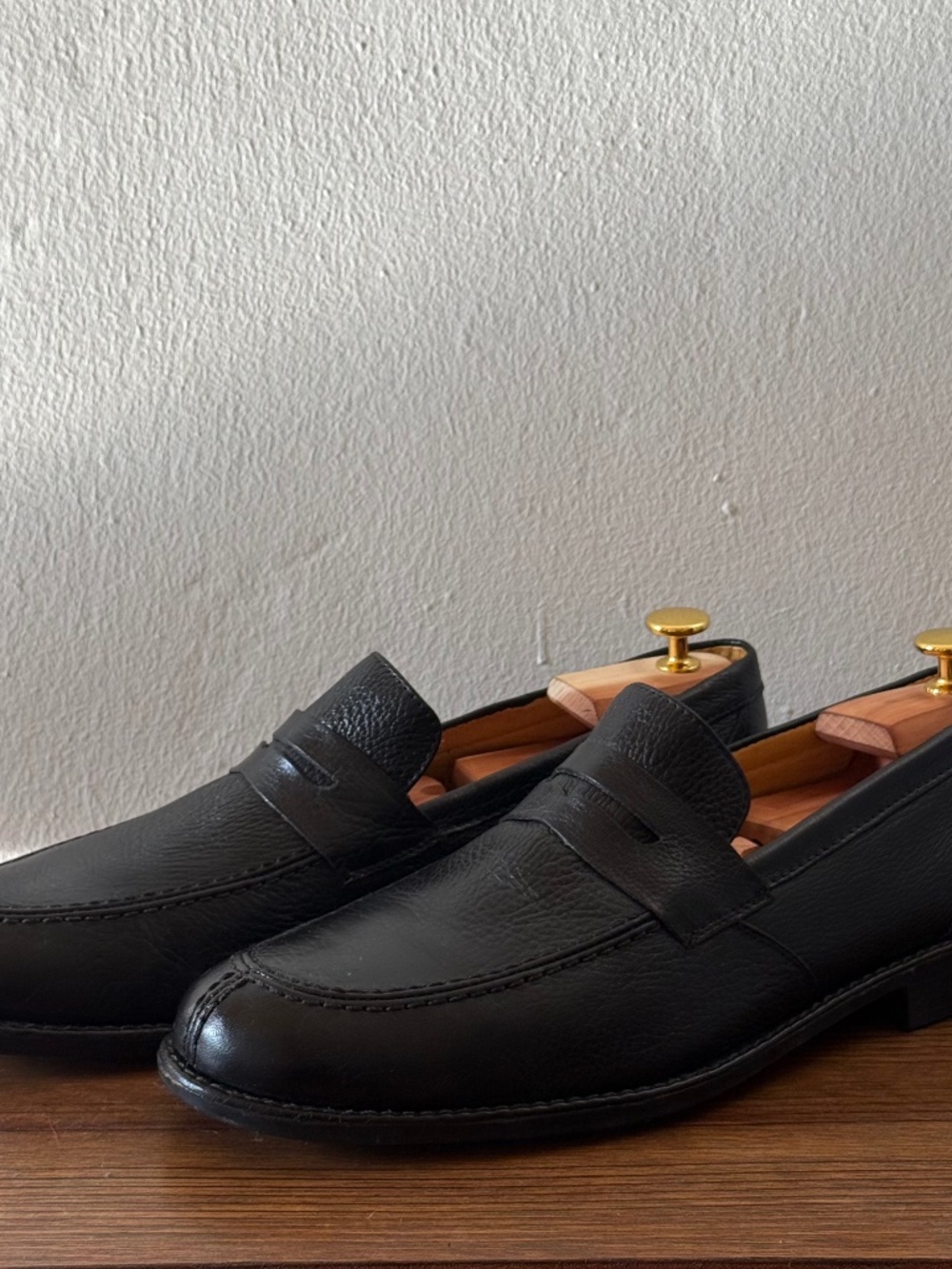 SANDRO Black Pebbled Leather Penny Loafers Men's Size 11.5